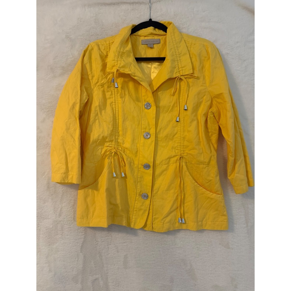 Laura Ashley Yellow Utility Jacket Womens Size M Drawstring Waist Cotton Blend